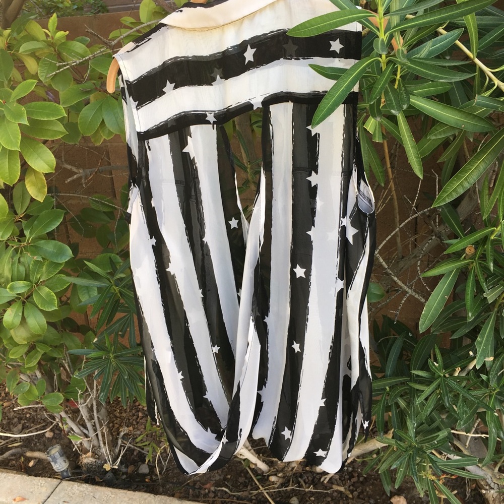 Sheer blouse with open draped back and stars